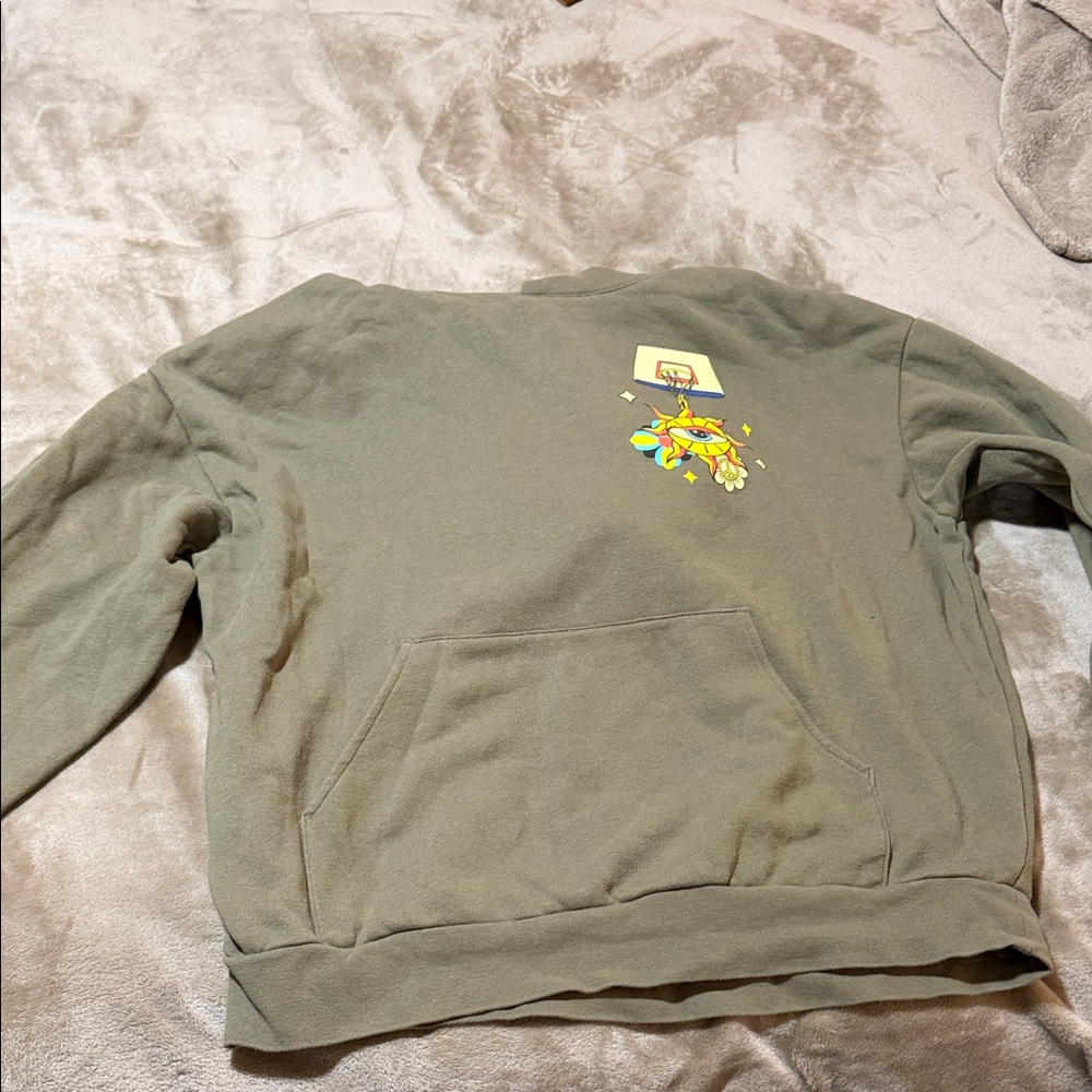 Olive Green Pullover Vest with Bright Chest Graphic